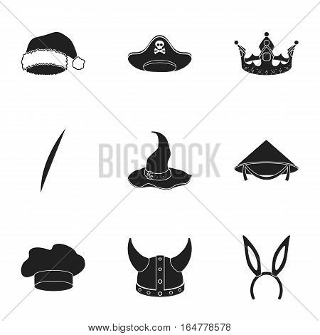 Hats set icons in black style. Big collection of hats vector symbol stock