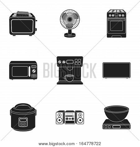Household appliances set icons in black style. Big collection of household appliances vector symbol stock