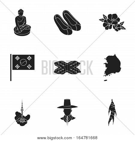 South Korea set icons in black style. Big collection of South Korea vector symbol stock