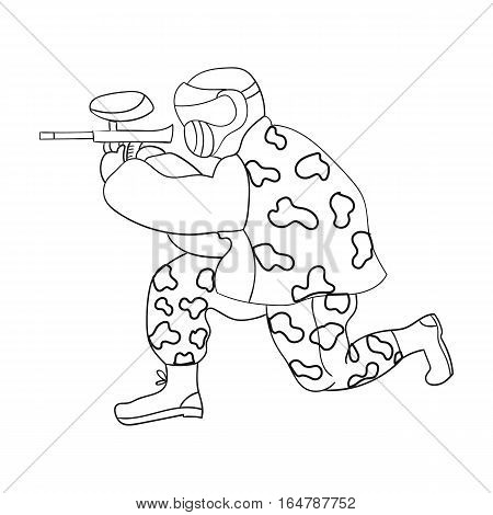 Paintball player icon in outline design isolated on white background. Paintball symbol stock vector illustration.