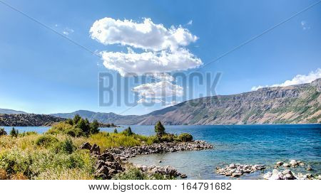 Van, Turkey - September 28, 2013: Lake Nemrut of Nemrut Crater