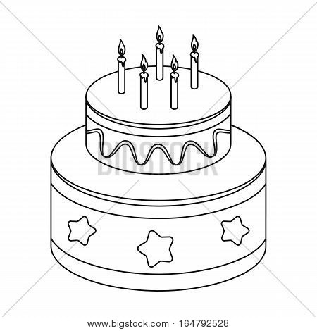 Chocolate cake with stars icon in outline design isolated on white background. Cakes symbol stock vector illustration.