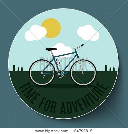 Bike on the background of the sun, clouds and motivational text.