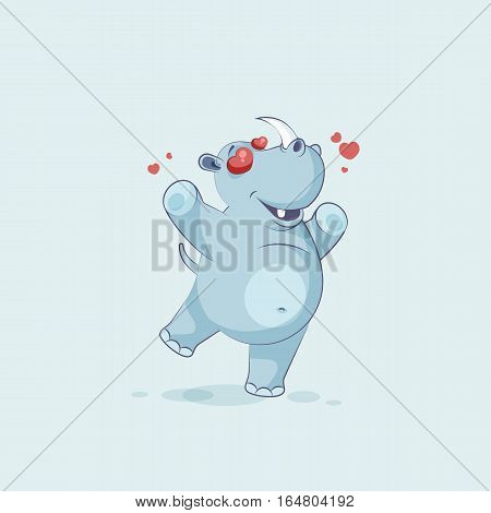 Vector Stock Illustration isolated emoji character cartoon rhinoceros in love flying with hearts sticker emoticon for site, info graphics, video, animation, websites, mail, newsletter, report, comic