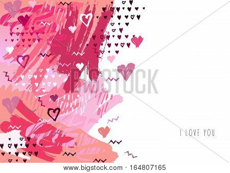 Elegant grunge red background with hearts and place love text. Valentine Day love greeting card. Vertical seamless border design. Vector illustration stock vector.