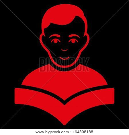 Student vector icon. Flat red symbol. Pictogram is isolated on a black background. Designed for web and software interfaces.