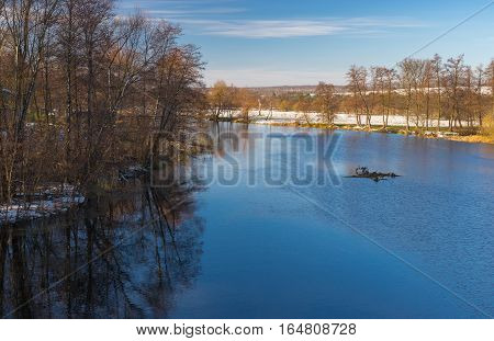 Morning landscape on a Vorskla river at late fall seasom in Ukraine
