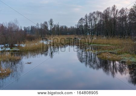 Evening landscape with Hrun' river in Poltavskaya oblast Ukraine