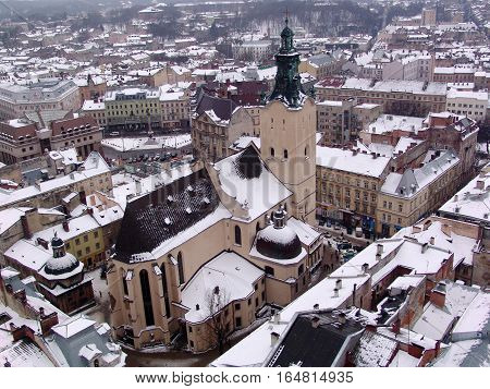 Western Ukraine. City of Lviv. Polish church. The architecture of the Middle Ages.