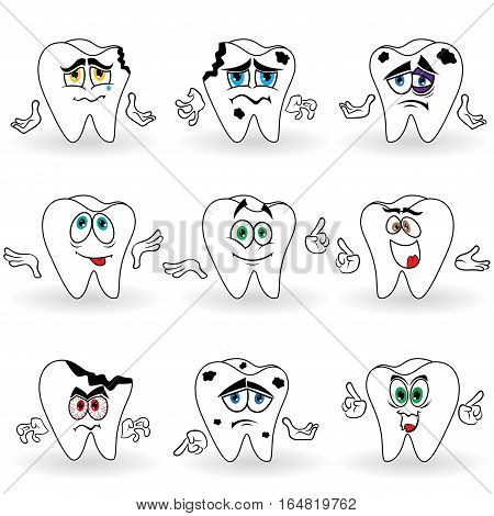 Set Of Nine Amusing Cartoon Teeth