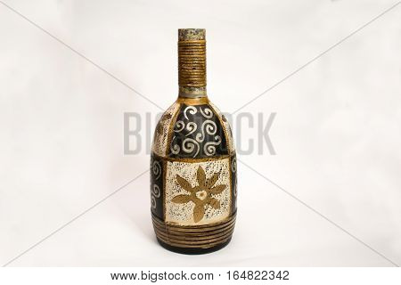 Indian vase hand-maid, vintage hand-painted on a white background