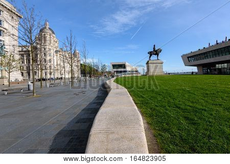 Liverpool Waterfront with Equestrian statue of King Edward VII and port of Liverpool building