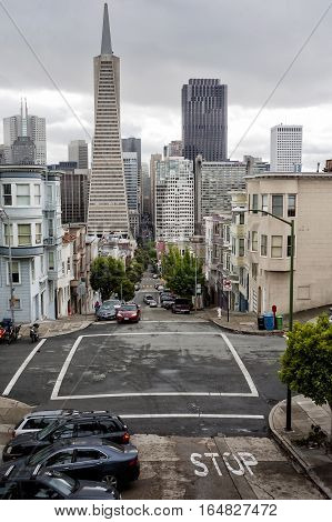 SAN FRANCISCO USA - JUNE 1 2015: Street Scene near a buiding in San Francisco California.