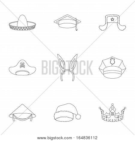 Hats set icons in outline style. Big collection of hats vector symbol stock