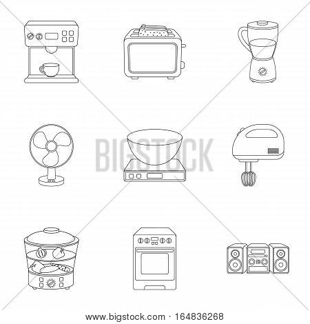 Household appliances set icons in outline style. Big collection of household appliances vector symbol stock