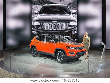 DETROIT MI/USA - JANUARY 9 2017: A 2017 Jeep Compass SUV at the North American International Auto Show (NAIAS).