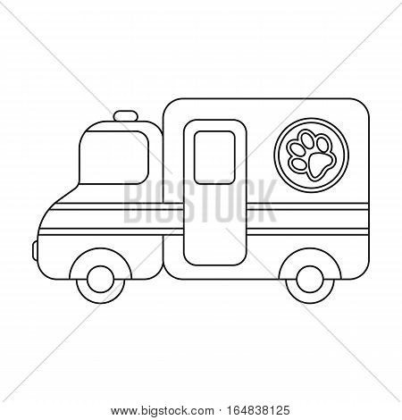 Veterinary ambulance icon in outline design isolated on white background. Veterinary clinic symbol stock vector illustration.