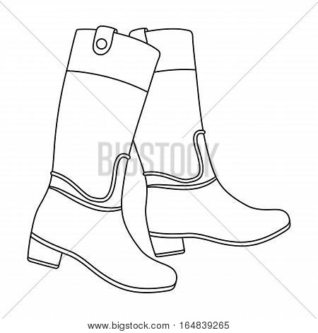 Jockey s high boots icon in outline design isolated on white background. Hippodrome and horse symbol stock vector illustration.