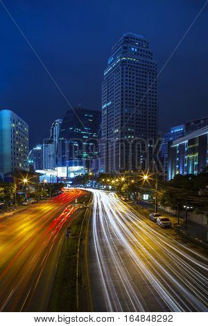 night scene traffic road in bangkok thailand