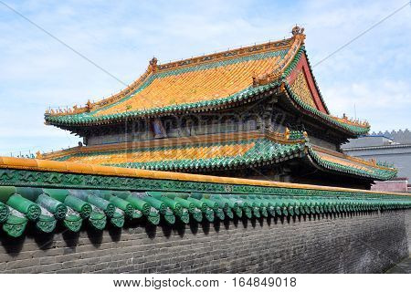 Chongmo Pavilion in the Shenyang Imperial Palace (Mukden Palace), Shenyang, Liaoning Province, China.  Shenyang Imperial Palace is UNESCO world heritage site built in 400 years ago.