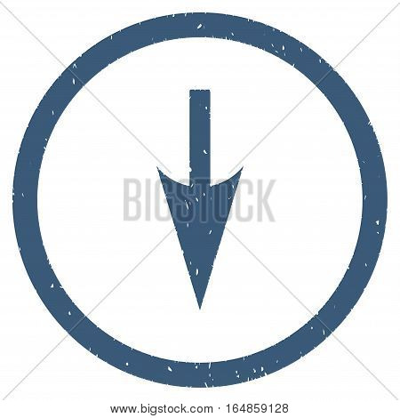Sharp Down Arrow rubber seal stamp watermark. Icon vector symbol with grunge design and dust texture. Scratched blue ink emblem on a white background.