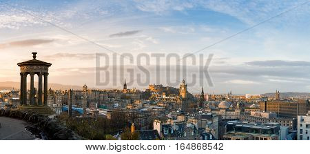 Edinburgh cityscape and skyline as seen from Calton Hill. Panoramic view