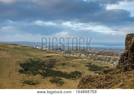 Edinburgh Calton hill as seen from Arthur's seat
