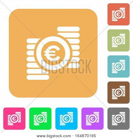 Euro coins flat icons on rounded square vivid color backgrounds.