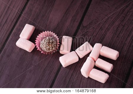 Word Love From Marshmallows And Chocolate