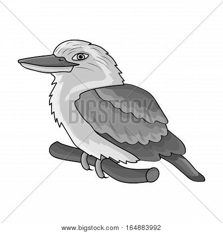 Kookaburra sitting on branch icon in monochrome design isolated on white background. Australia symbol stock vector illustration.