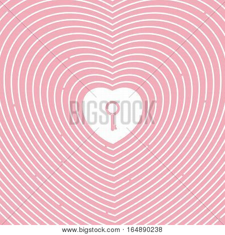 Path to heart . Labyrinth. Key to heart. Pink background. Valentines day. Symbol of love