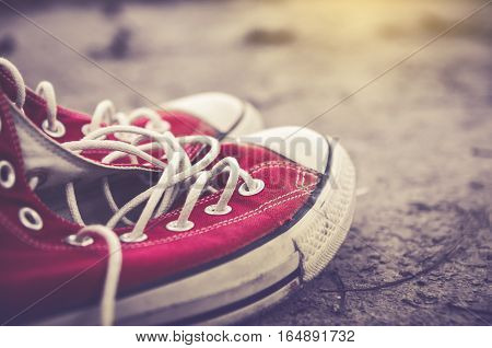 vintage retro red shoes high-tops sneakers travel concept