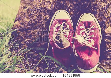 vintage retro red shoes high-tops sneakers travel concept
