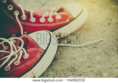 vintage retro red shoes high-tops sneakers travel concept