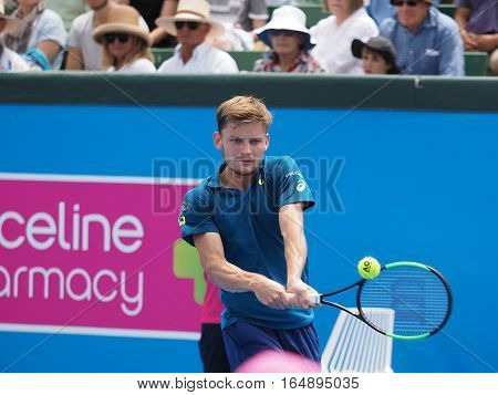 Melbourne Australia - January 11 2017: Belgian Tennis player David Goffin preparing for the Australian Open at the Kooyong Classic Exhibition tournament