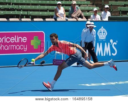 Melbourne Australia - January 10 2017: French Tennis player Gilles Simon preparing for the Australian Open at the Kooyong Classic Exhibition tournament