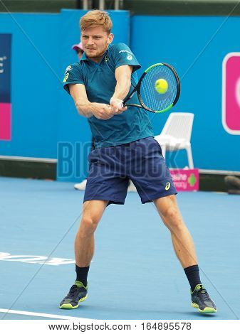 Melbourne Australia - January 11 2017: Belgian Tennis player David Goffin preparing for the Australian Open at the Kooyong Classic Exhibition tournament