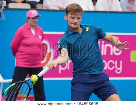 Melbourne Australia - January 11 2017: Belgian Tennis player David Goffin preparing for the Australian Open at the Kooyong Classic Exhibition tournament