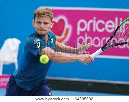 Melbourne Australia - January 11 2017: Belgian Tennis player David Goffin preparing for the Australian Open at the Kooyong Classic Exhibition tournament