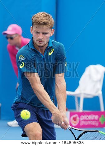 Melbourne Australia - January 11 2017: Belgian Tennis player David Goffin preparing for the Australian Open at the Kooyong Classic Exhibition tournament