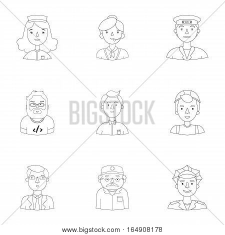 People of different profession set icons in outline design. Big collection of people of different profession vector symbol stock illustration