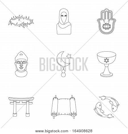 Religion set icons in outline style. Big collection of religion vector symbol stock