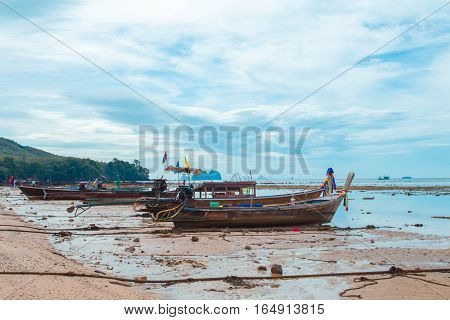 Sea boat and sky .These are Counterpart on beautiful island.