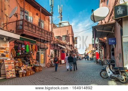 Marrakesh Morocco - December 8 2016: People walking on the street in Marrakesh Morocco Africa.