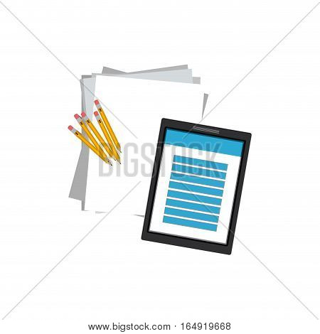 Tablet pencils and document icon. Device gadget technology and electronic theme. Isolated design. Vector illustration