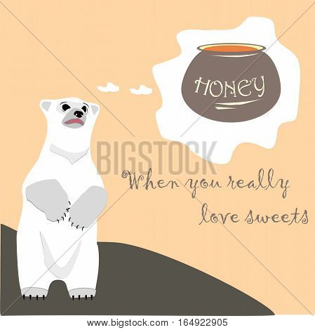 Polar bear is looking for something sweet to eat