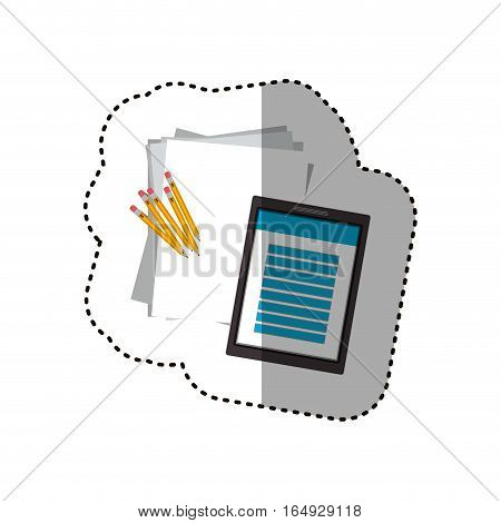 Tablet pencils and document icon. Device gadget technology and electronic theme. Isolated design. Vector illustration