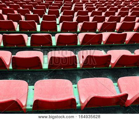 Red Empty Small Chairs On The Stadium