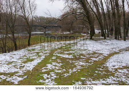 Late autumnal landscape on a Psel river near Hadiach city Ukraine