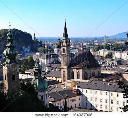 Top View Of The Panorama Of The City Of Salzburg
